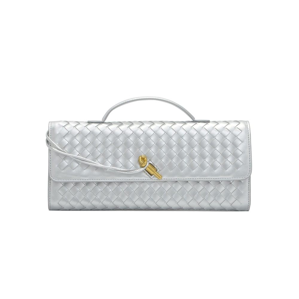 Handwoven Soft Leather Handbag Organ Clutch Crossbody Handbag -Silver :)